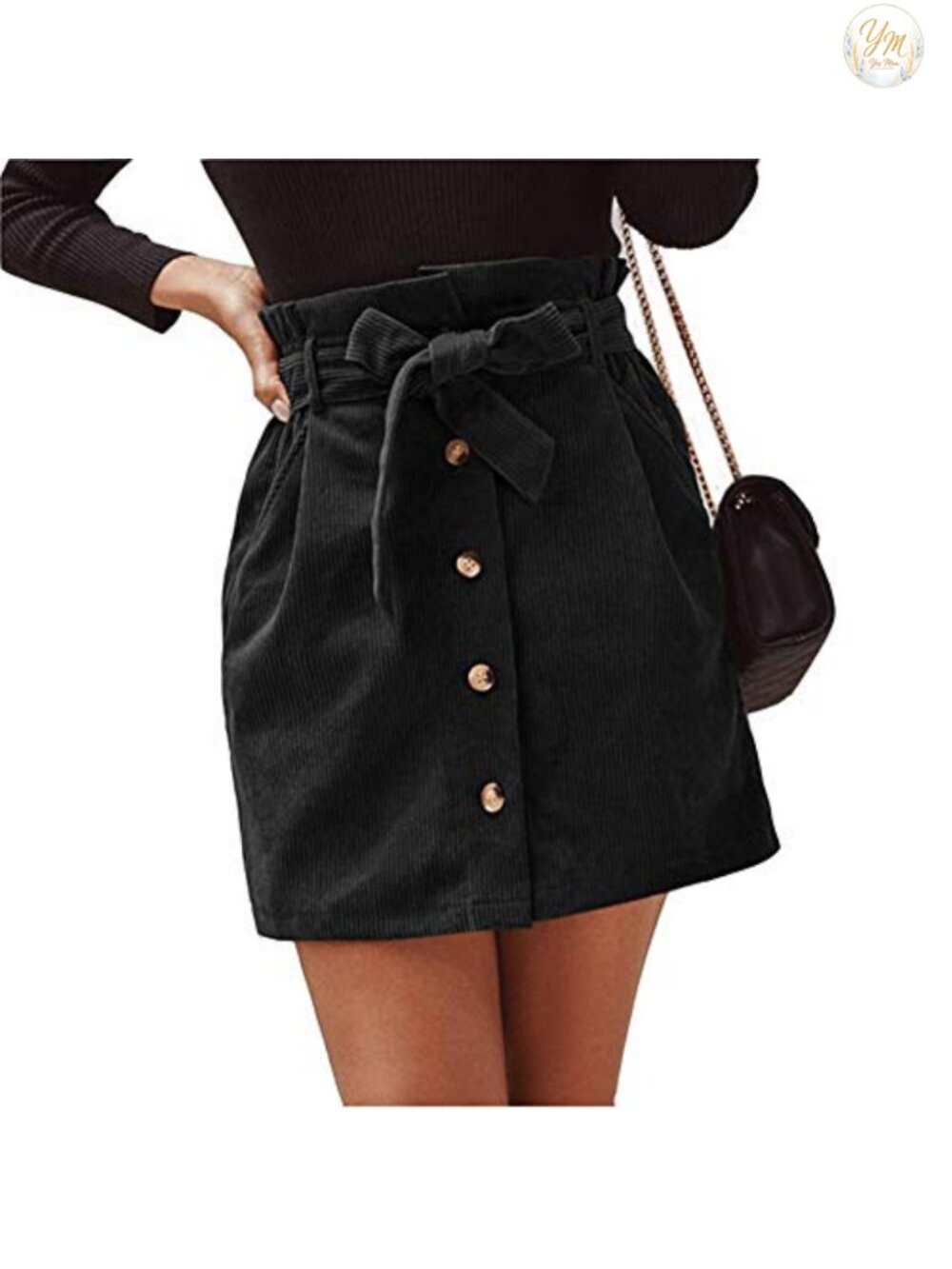 Women's Corduroy Paperbag High Waist Belted Mini Skirt with Pockets